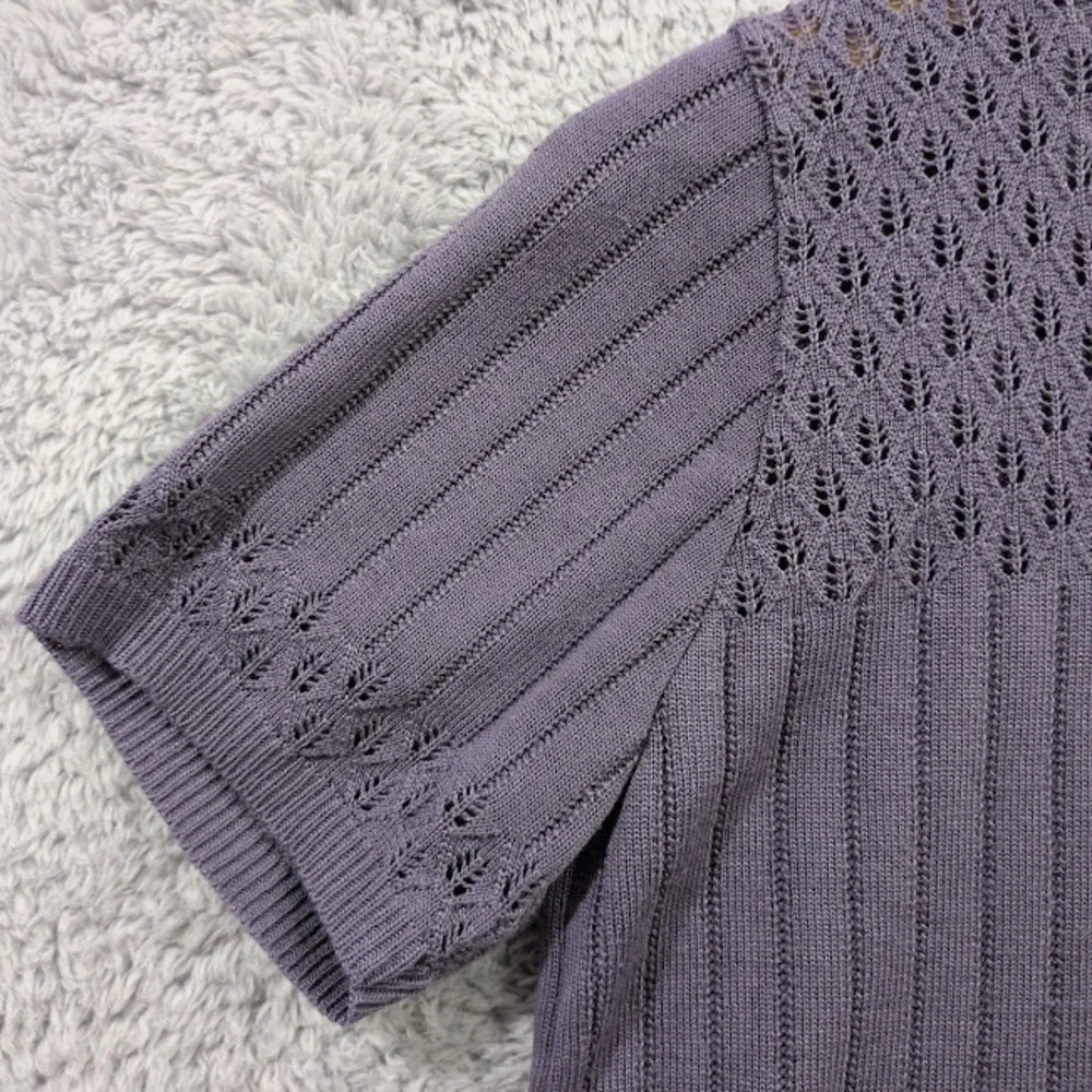 Alfred Dunner Knit Top Women's PS Purple Pointelle Square Neck Sweater Vtg Style